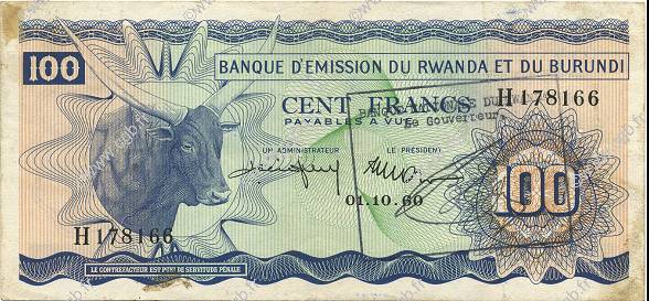 100 Francs RUANDA  1962 P.03a MBC