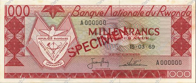 1000 Francs Spécimen RWANDA  1969 P.10s1 SPL