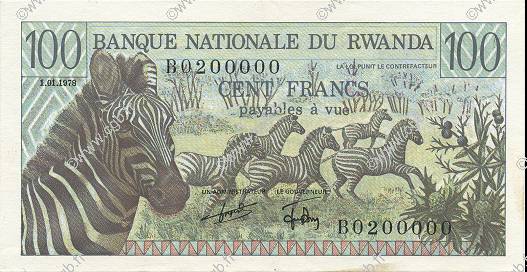 100 Francs RWANDA  1978 P.12a AU