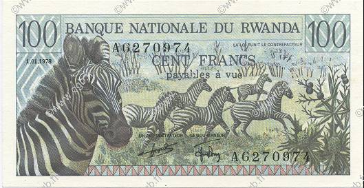 100 Francs RUANDA  1978 P.12a FDC