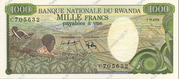 1000 Francs RUANDA  1978 P.14a q.FDC