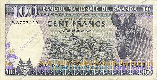 100 Francs RUANDA  1989 P.19 EBC
