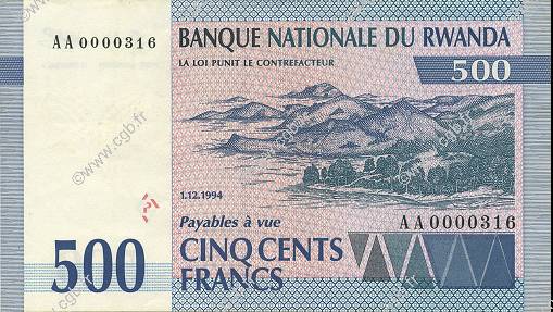 500 Francs RWANDA  1994 P.23 SUP+