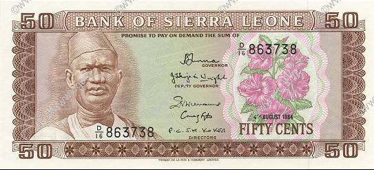 50 Cents SIERRA LEONE  1984 P.04e UNC