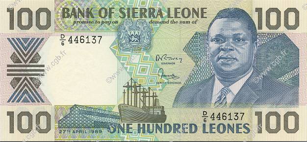100 Leones SIERRA LEONE  1989 P.18b UNC