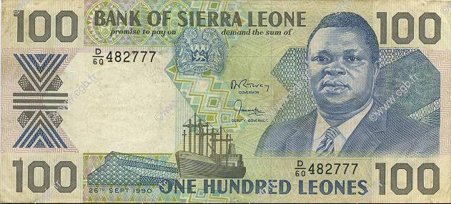 100 Leones SIERRA LEONE  1990 P.18c TB à TTB