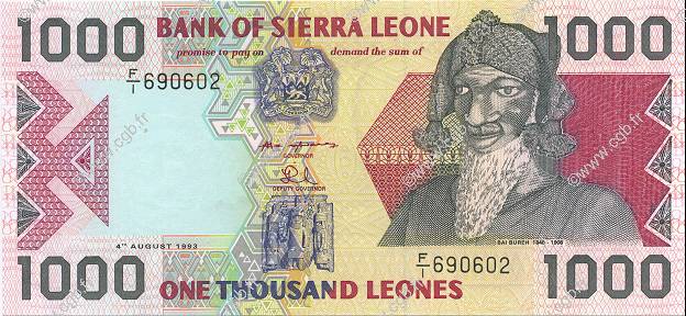 1000 Leones SIERRA LEONE  1993 P.20a UNC