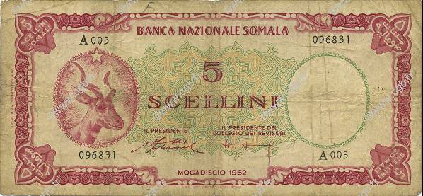 5 Scellini SOMALIA  1962 P.01a MB