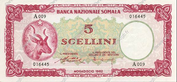 5 Scellini SOMALIE  1962 P.01a pr.NEUF
