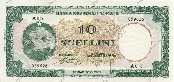 10 Scellini SOMALIE  1962 P.02a SUP+