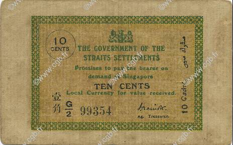 10 Cents MALAYSIA - STRAITS SETTLEMENTS  1917 P.06a F+