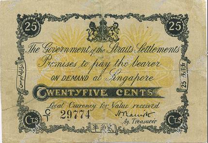 25 Cents MALAISIE - ÉTABLISSEMENTS DES DÉTROITS  1917 P.07 TB+