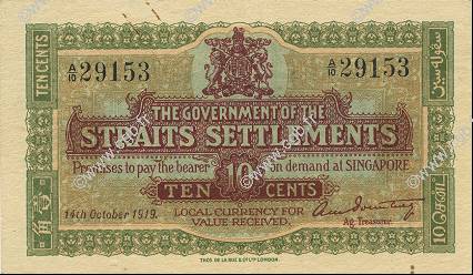 10 Cents MALESIA - INSEDIAMENTI DELLO STRETTO  1919 P.08a SPL