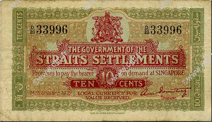 10 Cents MALAYSIA - STRAITS SETTLEMENTS  1919 P.08b F