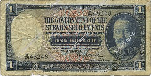 1 Dollar MALESIA - INSEDIAMENTI DELLO STRETTO  1931 P.16a q.MB