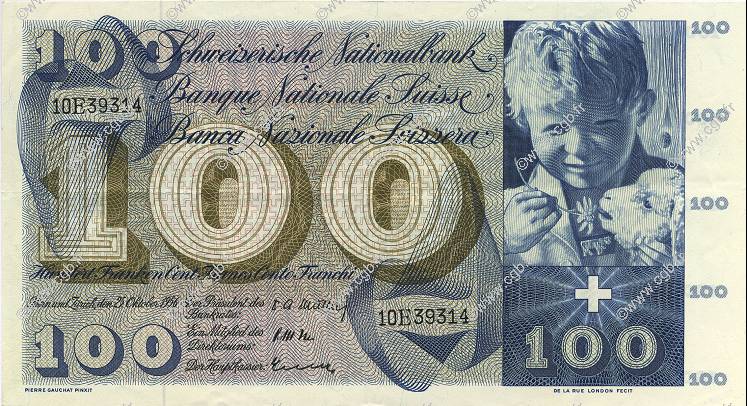 100 Francs SUISSE  1956 P.49a SUP+