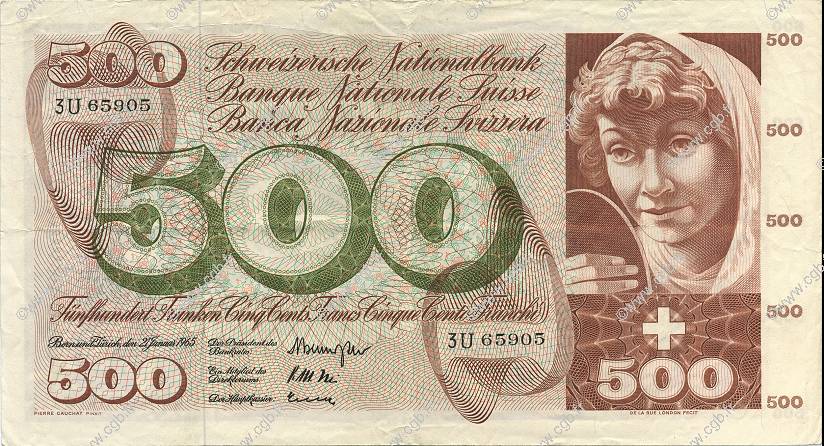 500 Francs SUISSE  1965 P.51d fVZ