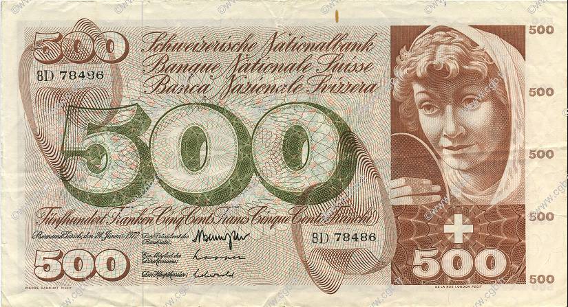 500 Francs SUISSE  1972 P.51j BB