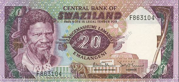 20 Emalangeni SWAZILAND  1985 P.11b UNC