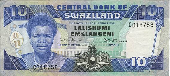 10 Emalangeni SWAZILAND  1986 P.15a XF