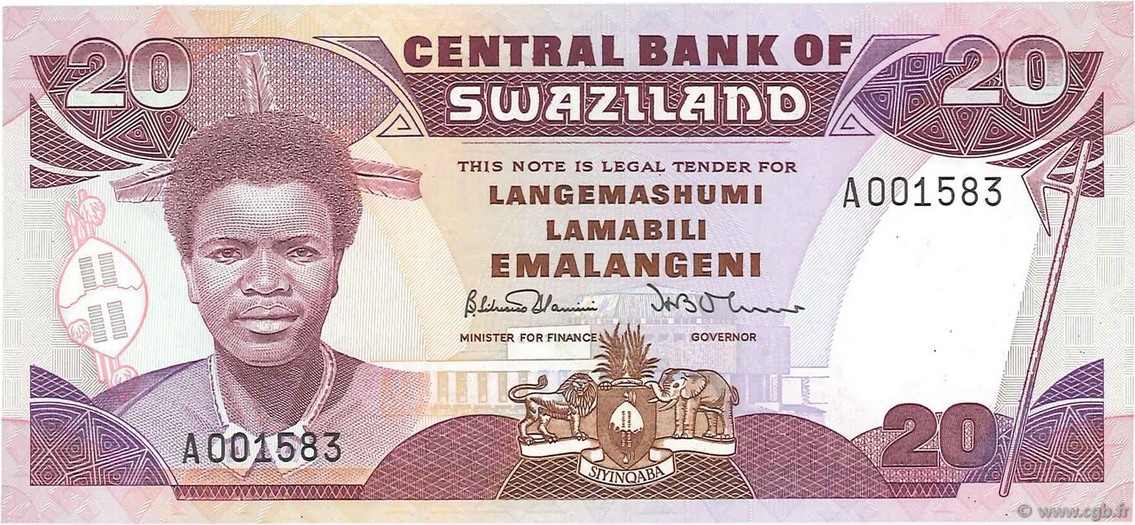 20 Emalangeni SWAZILAND  1986 P.16a NEUF