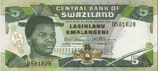 5 Emalangeni SWAZILAND  1990 P.19a UNC