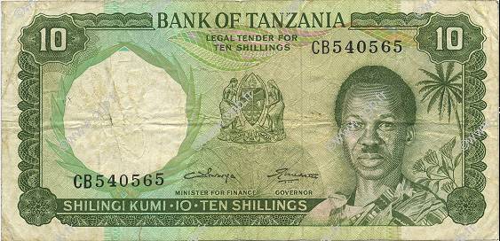 10 Shillings TANZANIA  1966 P.02b MB