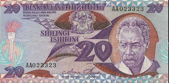 20 Shillings TANZANIA  1985 P.09 XF-