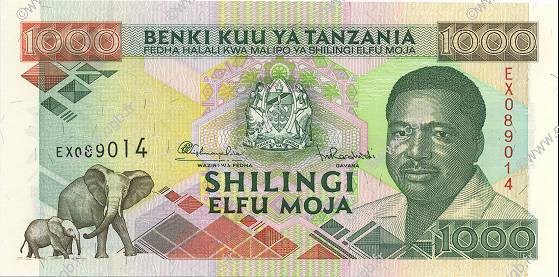1000 Shillings TANZANIA  1993 P.27b AU+