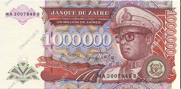1000000 Zaïres ZAIRE  1992 P.44 UNC