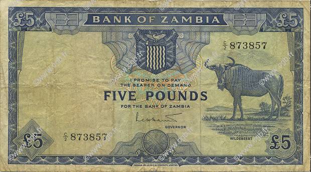 5 Pounds ZAMBIA  1964 P.03a F-