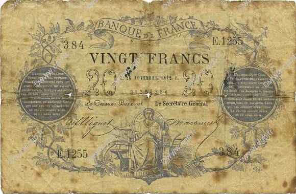 20 Francs type 1871 FRANCIA  1872 F.A46.03 q.MB