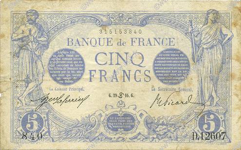 5 Francs BLEU FRANCE  1916 F.02.40 F+