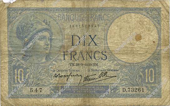 10 Francs MINERVE modifié FRANCE  1939 F.07.09 P