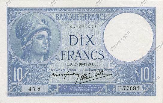 10 Francs MINERVE modifié FRANCIA  1940 F.07.17 AU