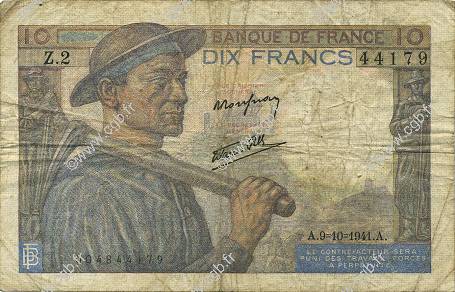 10 Francs MINEUR FRANKREICH  1941 F.08.02 SGE