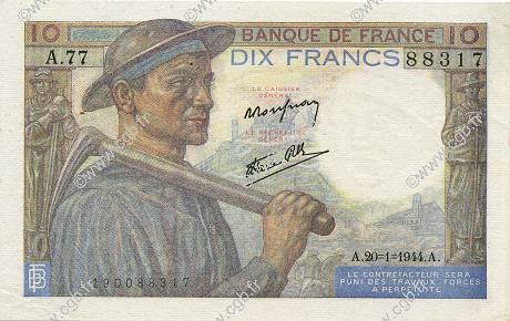 10 Francs MINEUR FRANKREICH  1944 F.08.11 fST