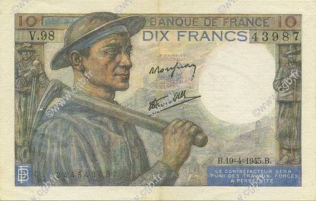 10 Francs MINEUR FRANCIA  1945 F.08.13 SPL