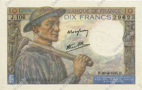 10 Francs MINEUR FRANCE  1945 F.08.14 AU