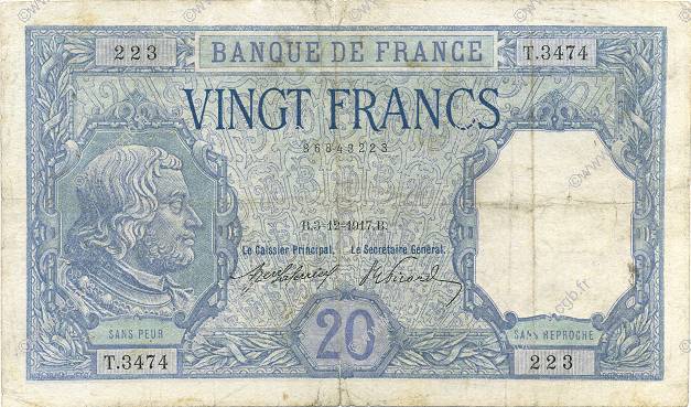20 Francs BAYARD FRANKREICH  1917 F.11.02 fS