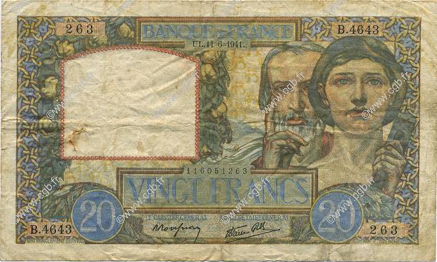 20 Francs TRAVAIL ET SCIENCE FRANKREICH  1941 F.12.15 fSS