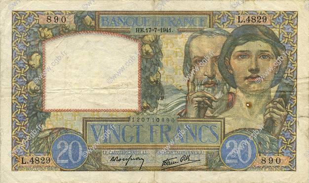 20 Francs TRAVAIL ET SCIENCE FRANCIA  1941 F.12.16 MBC