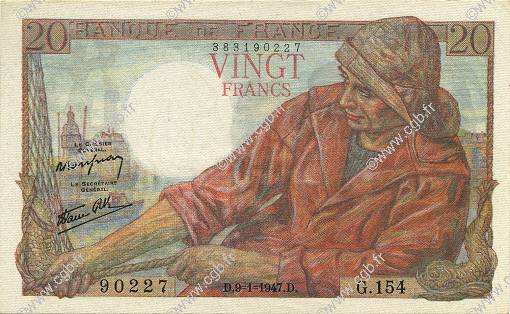 20 Francs PÊCHEUR FRANKREICH  1947 F.13.11 fST+