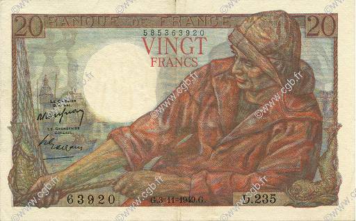 20 Francs PÊCHEUR FRANCIA  1949 F.13.16 SPL+