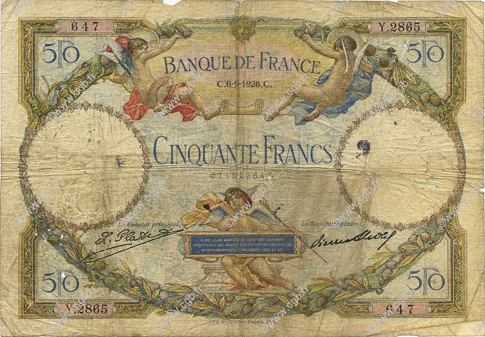 50 Francs LUC OLIVIER MERSON FRANCIA  1928 F.15.02 MC