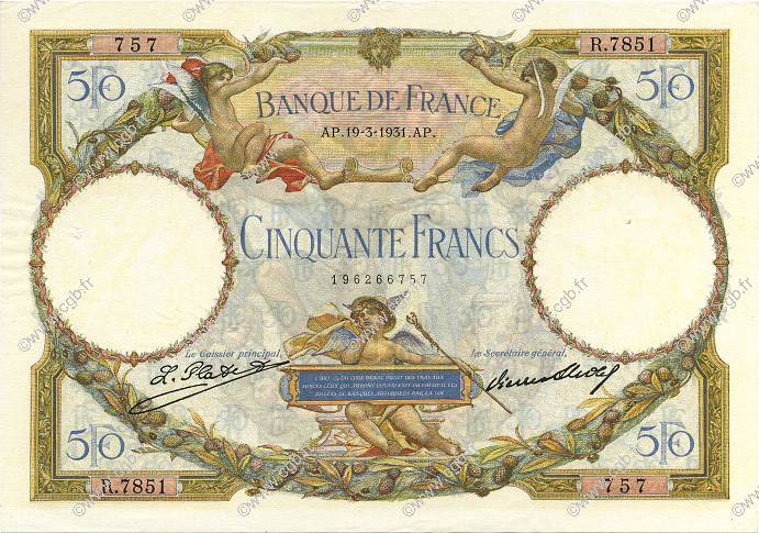 50 Francs LUC OLIVIER MERSON type modifié FRANCIA  1931 F.16.02 SPL