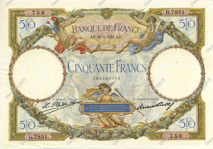 50 Francs LUC OLIVIER MERSON type modifié FRANCIA  1931 F.16.02 EBC
