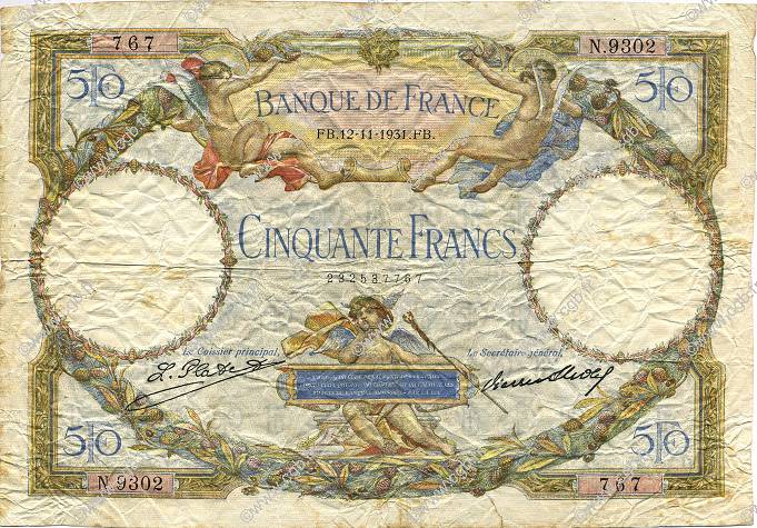 50 Francs LUC OLIVIER MERSON type modifié FRANKREICH  1931 F.16.02 fS