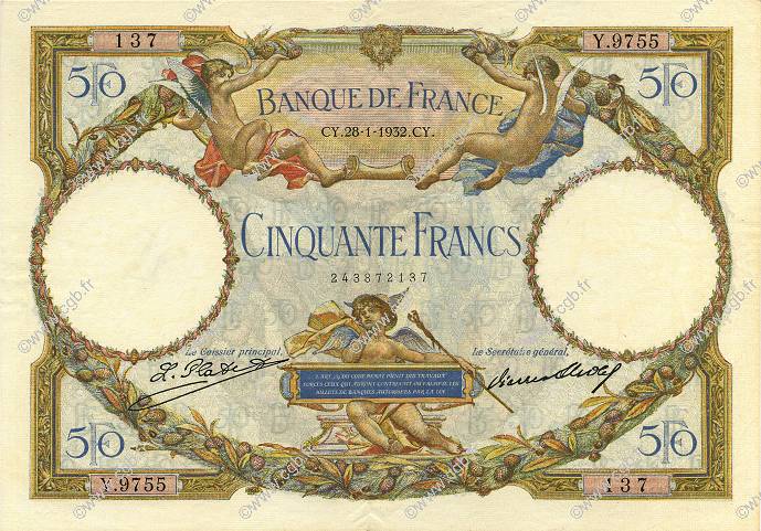 50 Francs LUC OLIVIER MERSON type modifié FRANCIA  1932 F.16.03 EBC