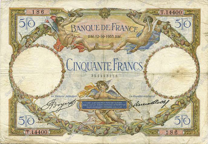 50 Francs LUC OLIVIER MERSON type modifié FRANCIA  1933 F.16.04 BC